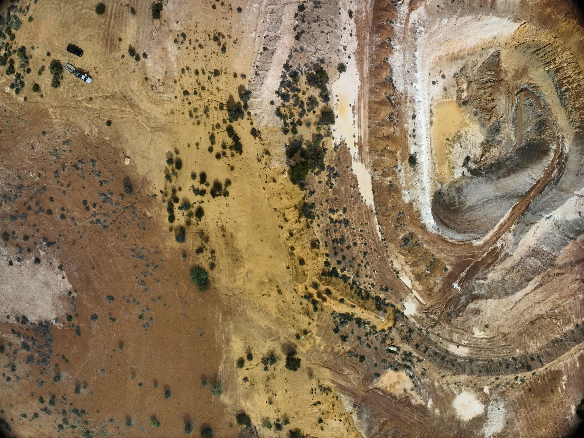 Vertical aerial survey of the Holleton Gold Project showing historic workings and surrounding terrain