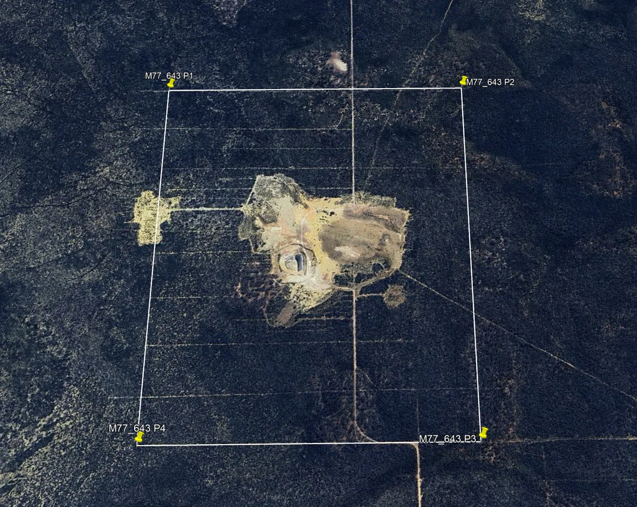 Aerial project view showing M77/643 boundary